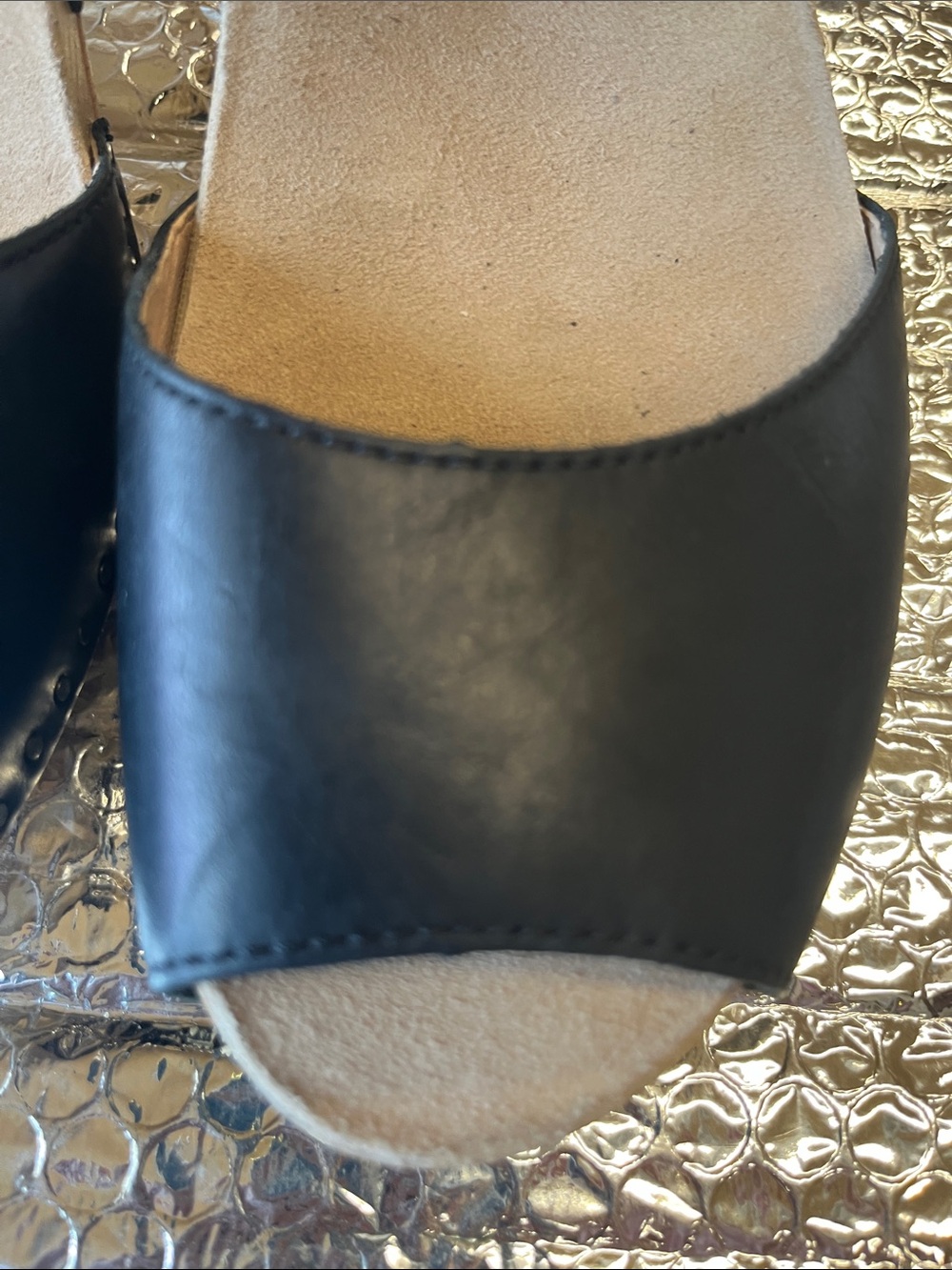 Dansko Black Leather Open-Toe Slingback Sandals with Gold Buckle - Picture 4 of 12